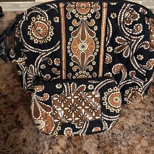 Vera Bradley RARE Zip Around Wallet Cosmetic Travel Bag Set Caffe Latte Quilted